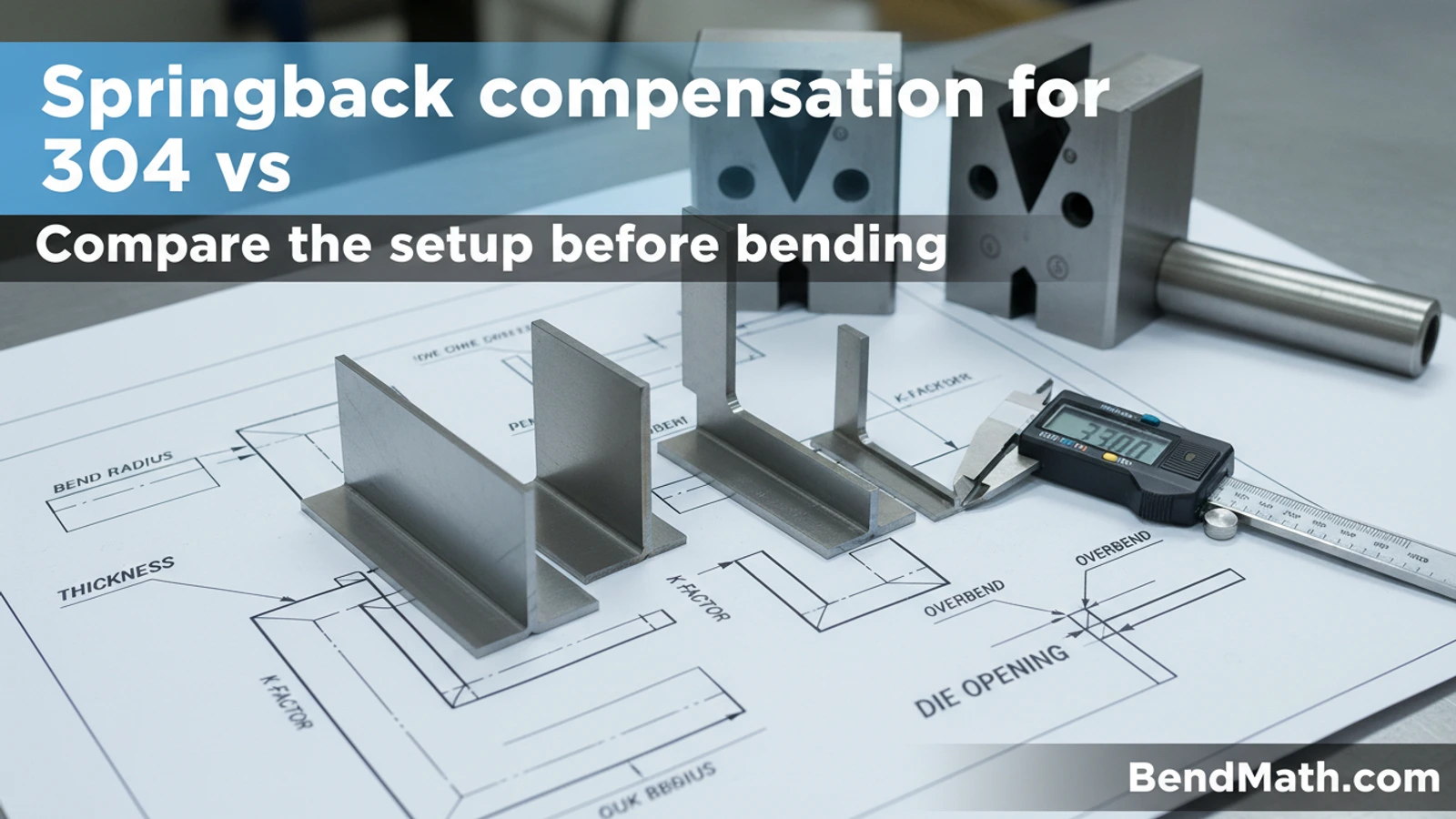 Springback compensation for 304 vs 316 stainless fabrication guide with press brake bending visual